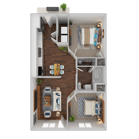 Floor plan for 2 beds, 1 bath, 900 sqft